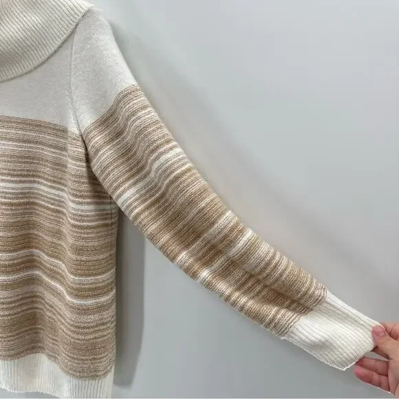 NWT Lane Bryant Cowlneck Striped Cozy Soft White Tan Warm Sweater Size 14/16 - Picture 5 of 13